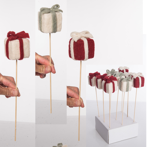 Felt Gift Box Picks Set of Multicolored Decorative Figurines