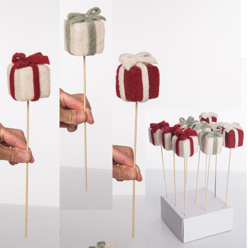 Transpac Felt Gift Box Picks Set Of Multicolored Decorative Figurines