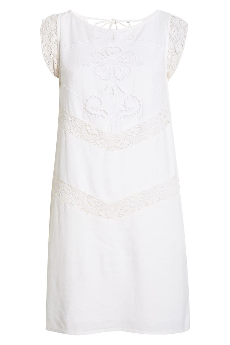 Schiffli Linen Blend Shift Dress, Alternate, color, BRIGHT WHITE