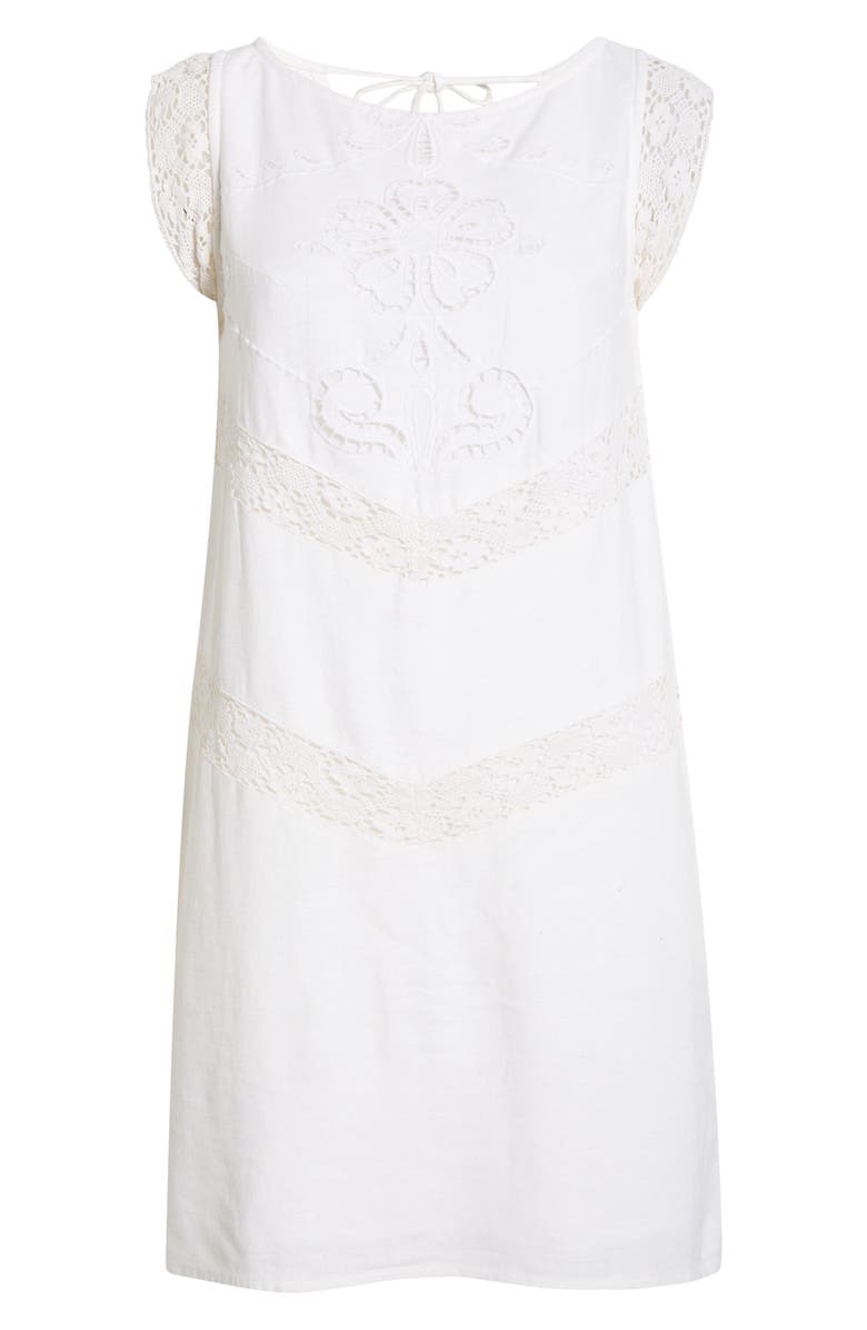 Lucky Brand Schiffli Linen Blend Shift Dress, Main, color, Bright White