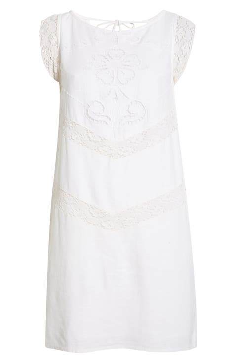 Schiffli Linen Blend Shift Dress