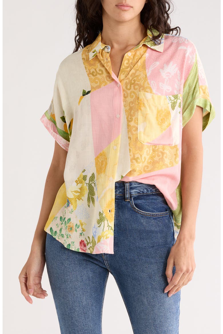 Short Sleeve Button-Up Shirt, Main, color, YELLOW