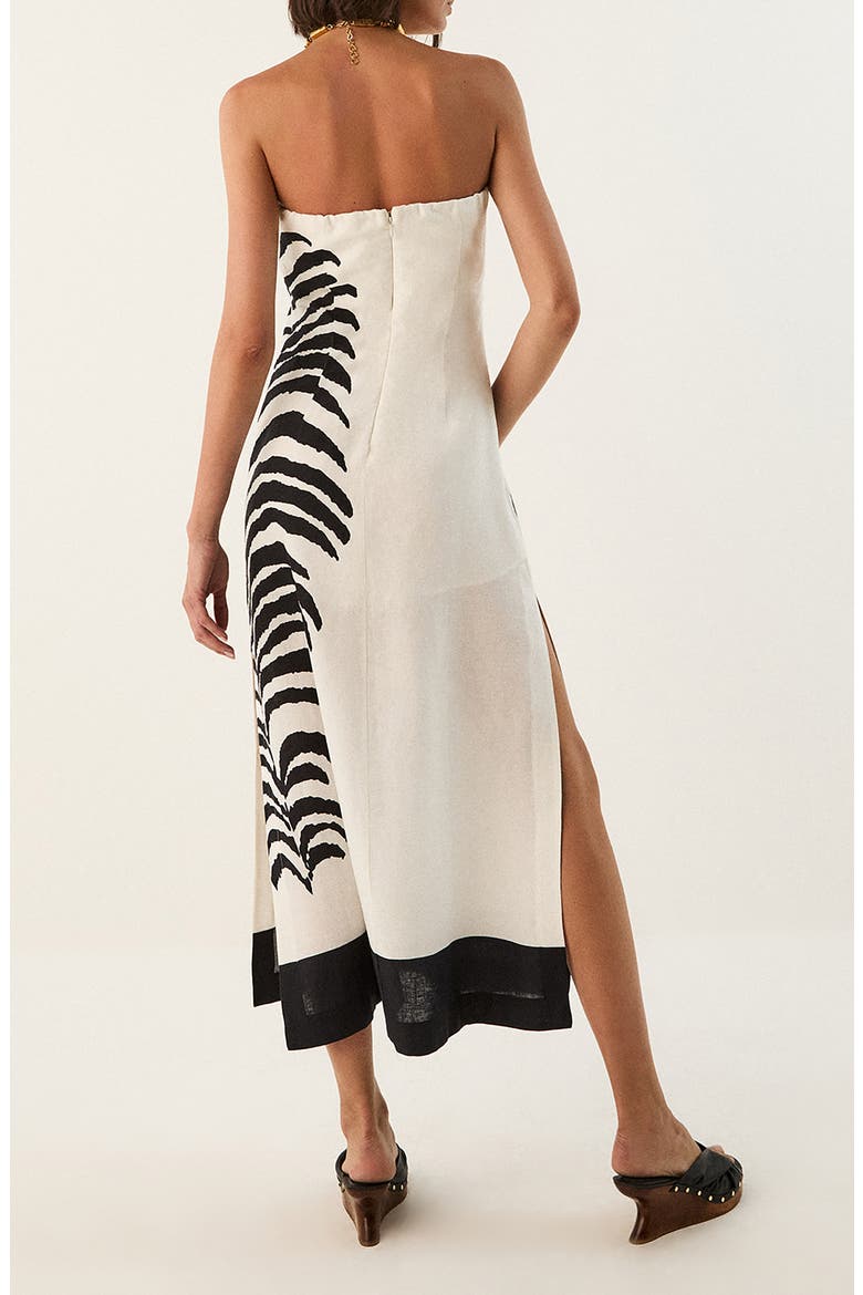 Penelope Print Strapless Linen Blend Dress, Alternate, color, BLACK/WHITE