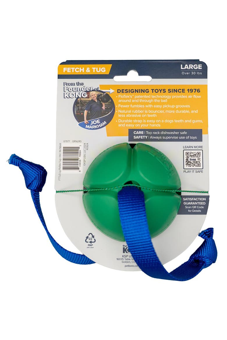 FloTex Tug, Large, 3.25 Inches, Green, Rubber Dog Toy, Alternate, color, Green