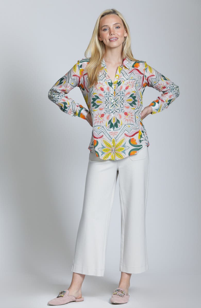 APNY Print Button-Up Shirt, Alternate, color, Green/ White Multi