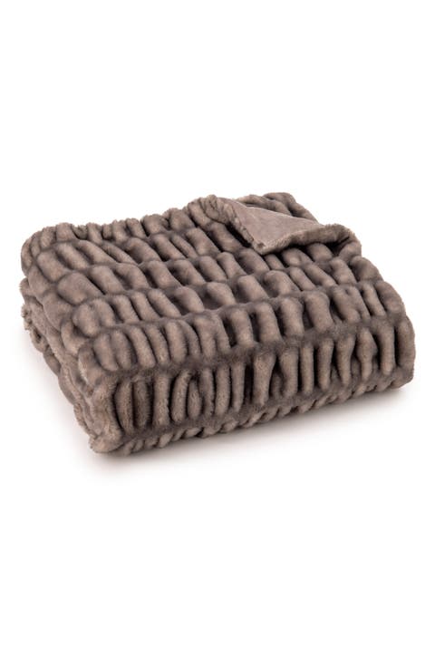 Ruched Faux Fur Throw Blanket