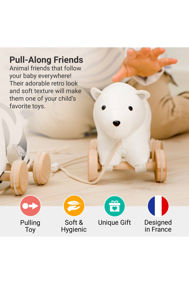 Polar Bear Pull Along Friends - Plush Toy with Wooden Wheels, Alternate, color, White