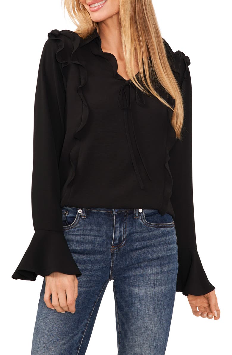 CeCe Ruffle Bell Sleeve Crepe Top, Main, color, 