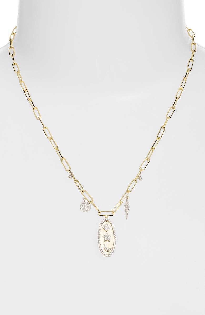 Meira T Moon & Star Diamond Charm Necklace, Alternate, color, 