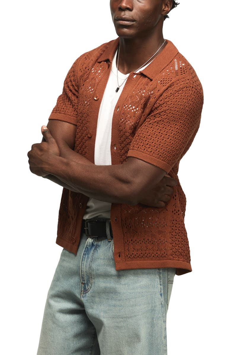 Lucky Brand Granny Open Stitch Button-Up Shirt, Main, color, Tortoise Shell