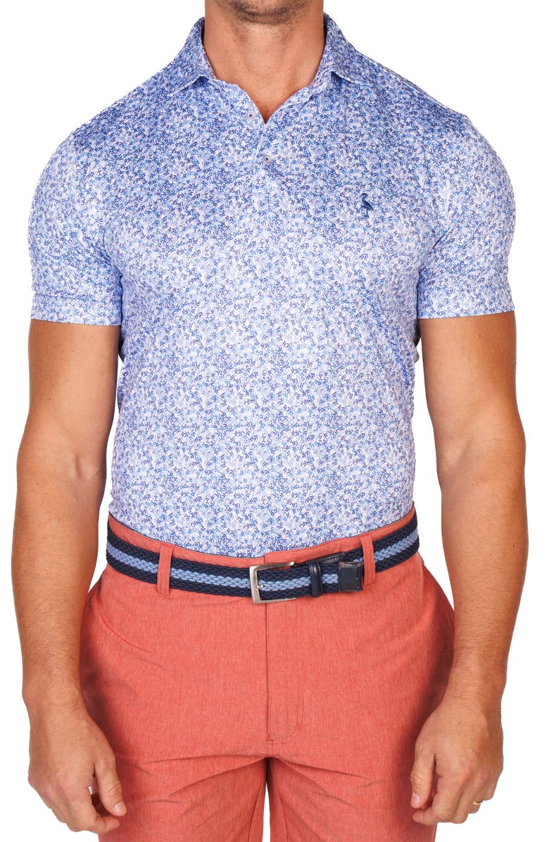 TailorByrd Blue Petals Performance Golf Polo, Alternate, color, Blue