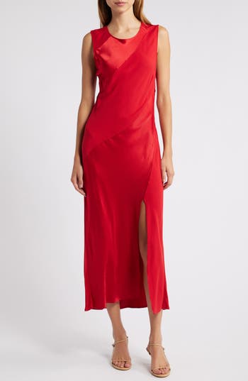 Rails Sanya Paneled Satin Midi Dress In Scarlet