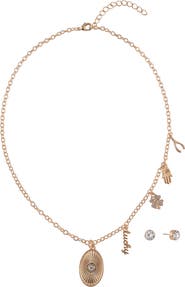 RACHEL Rachel Roy Crystal Stud Earrings & Lucky Charm Coin Pendant Necklace Set