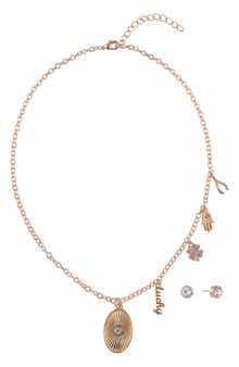 RACHEL Rachel Roy Crystal Stud Earrings & Lucky Charm Coin Pendant Necklace Set