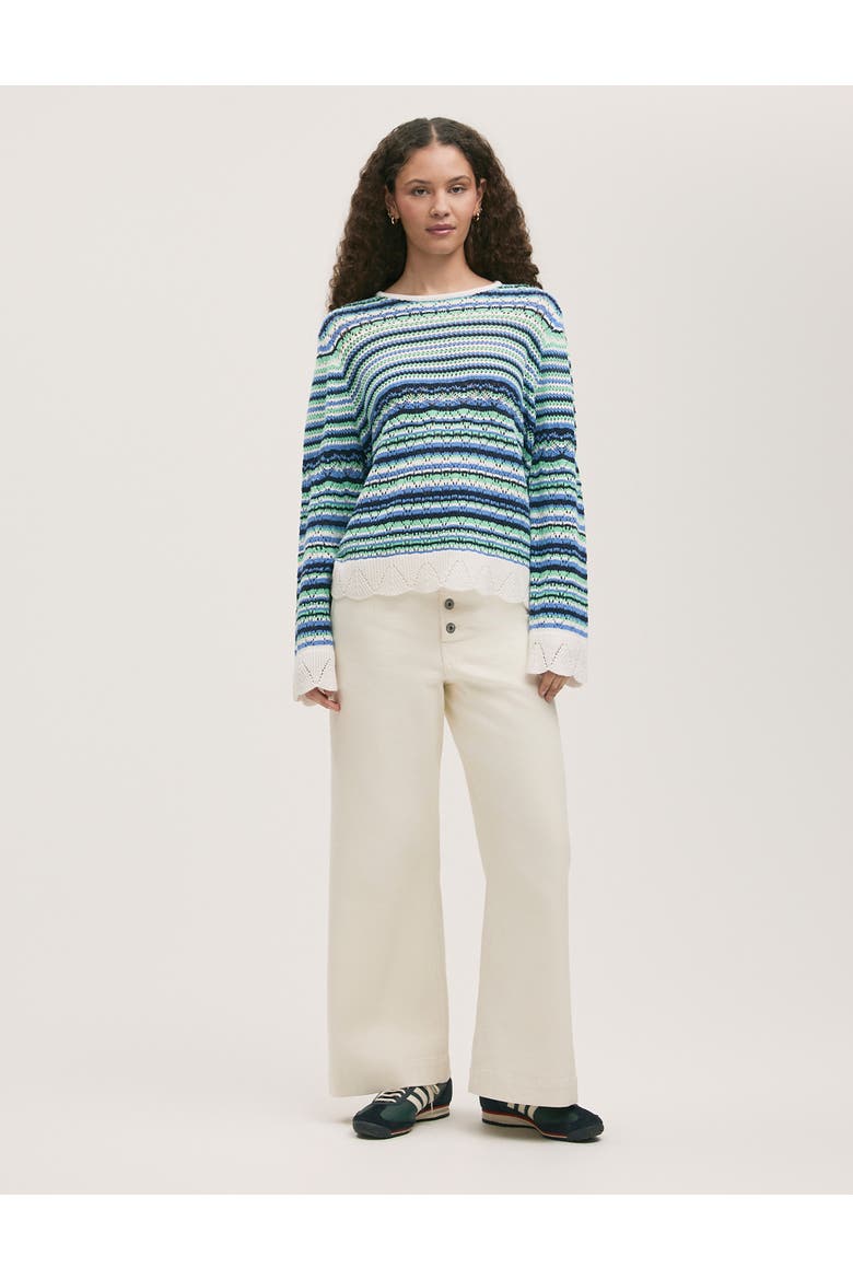 Audrenia Striped Crochet Sweater, Alternate, color, Blue Stripe