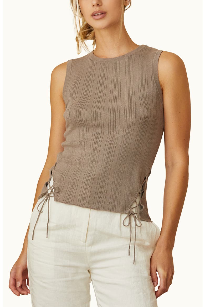 Lace Up Linen Blend Knit Tank Top, Main, color, Taupe