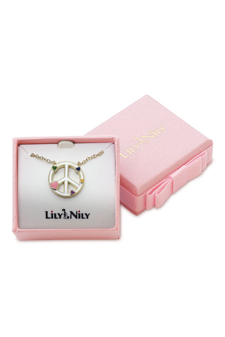 Kids' Peace & Love Pendant Necklace, Alternate, color, PINK