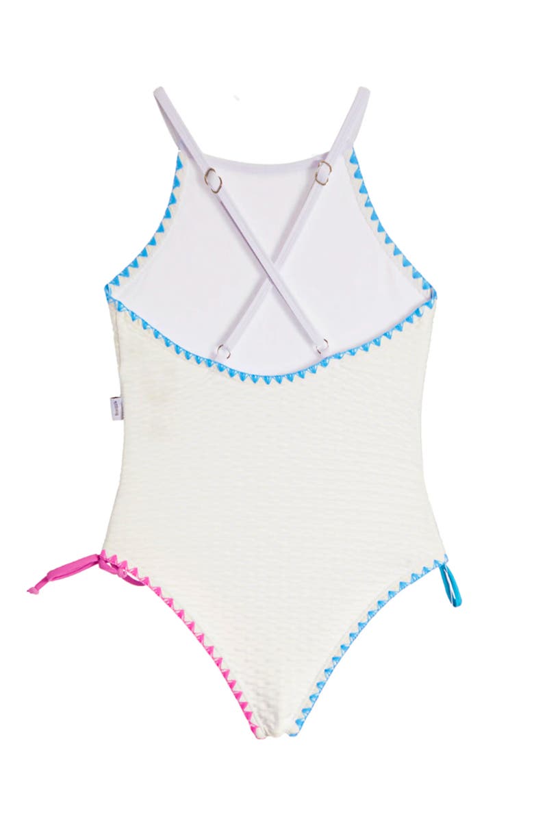 Limeapple Embroidered Trim One Piece Swimsuit, Alternate, color, White