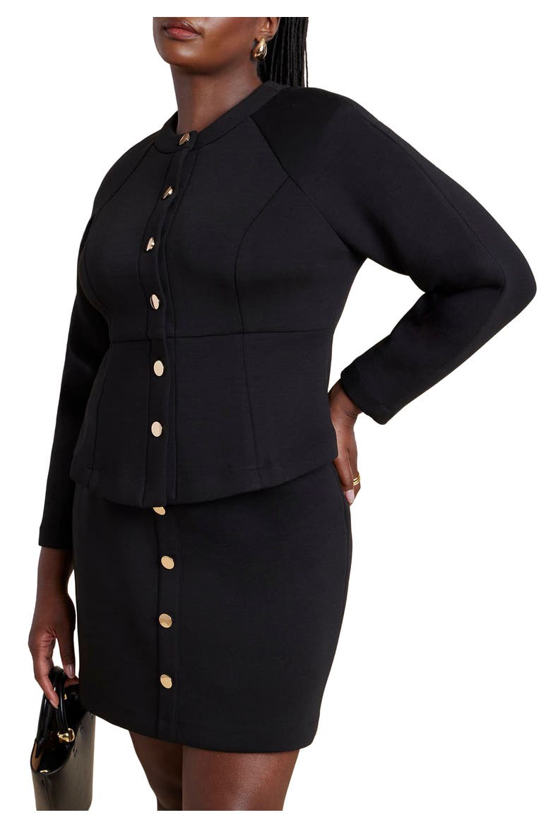 Strong Shoulder Nipped Waist Scuba Jacket, Main, color, BLACK ONYX