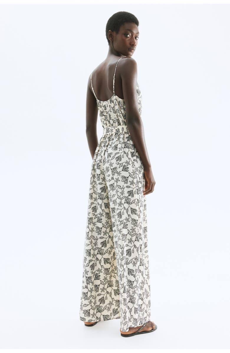 H&M Tie-belt jumpsuit, Alternate, color, Cream/Black Floral