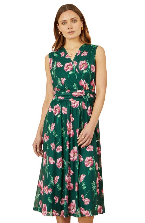 Yumi Mesh Stretch Midi Dress With Pockets In Green