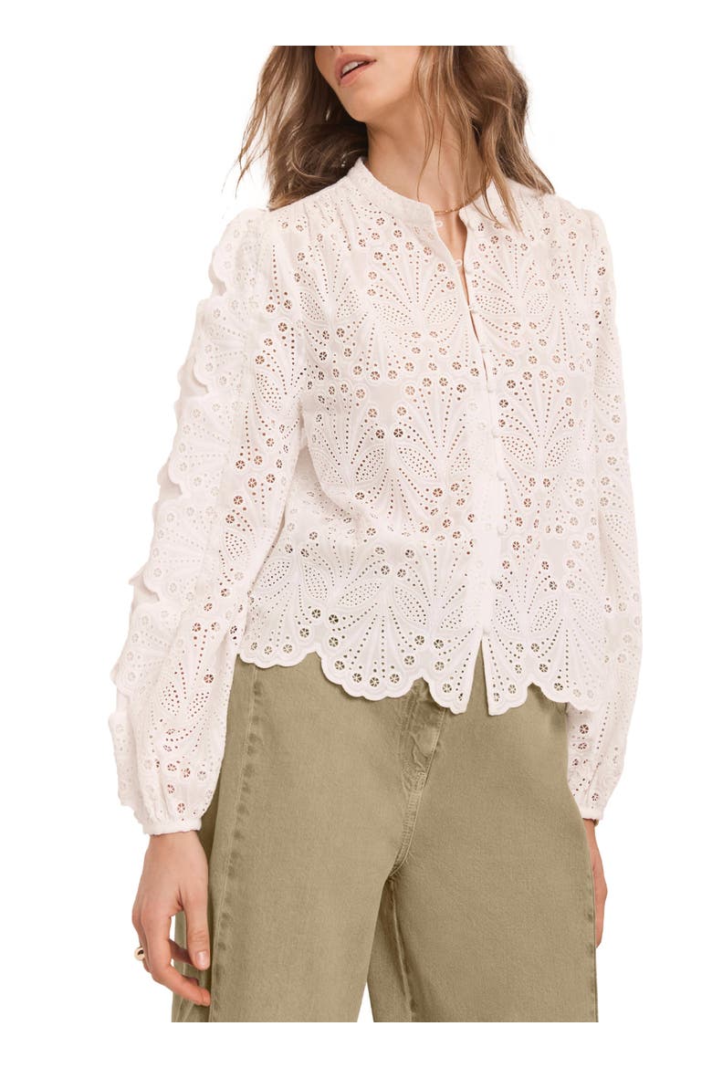 Cotton Broderie Detail Blouse, Alternate, color, Ivory