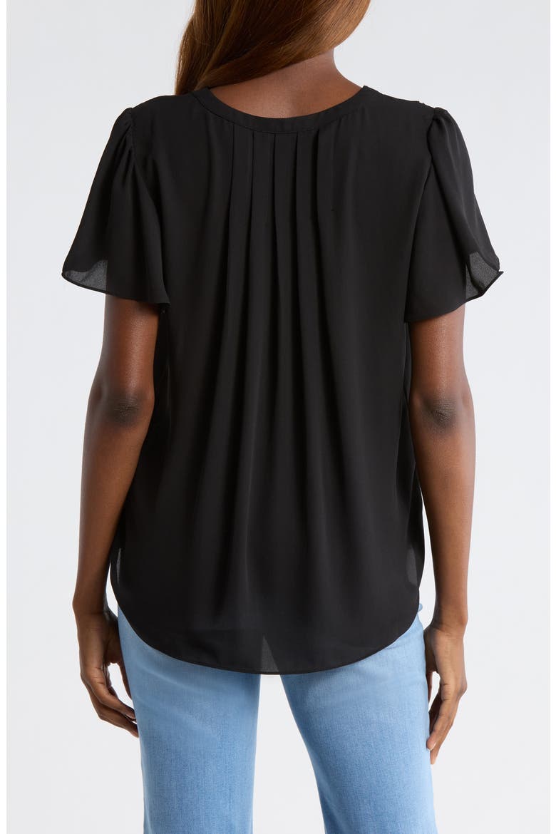 Pleated Back Flutter Sleeve Top, Alternate, color, BLACK