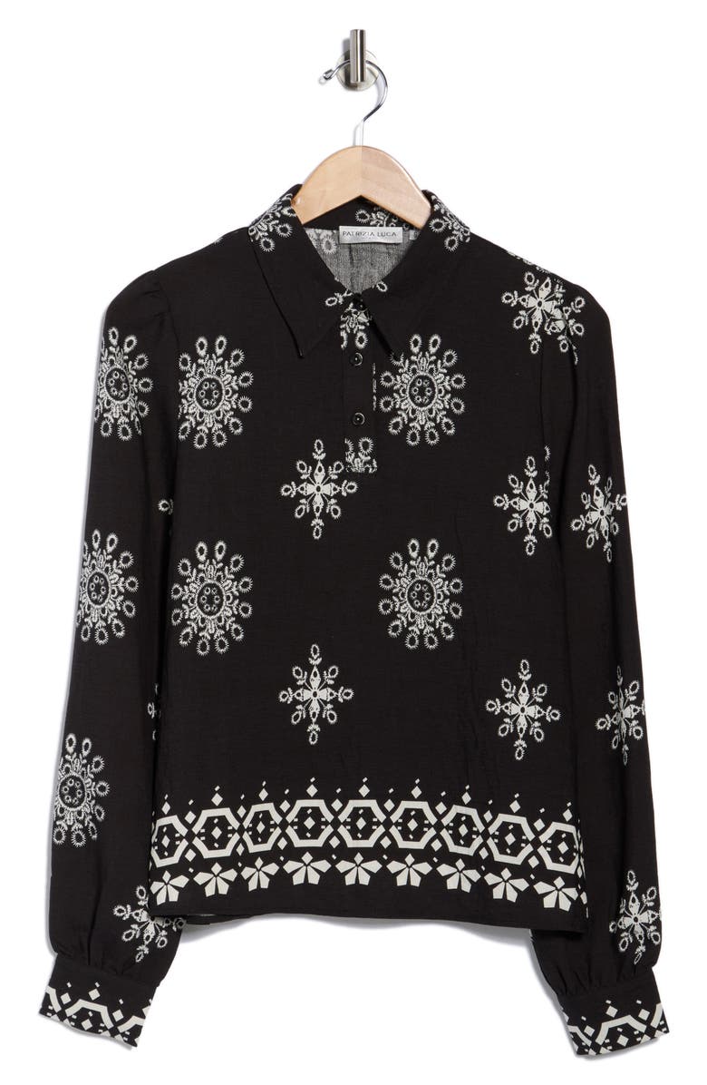 PATRIZIA LUCA Snowflake Embroidered Top, Alternate, color, Black