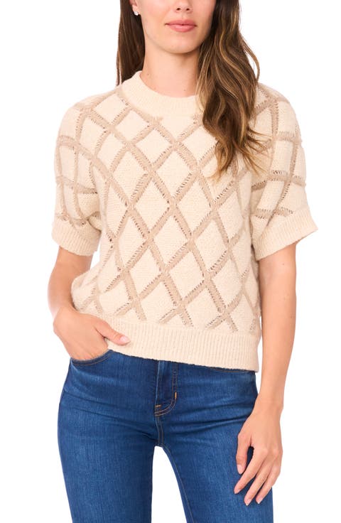 Short Sleeve Diamond Stitch Sweater (Regular & Petite)