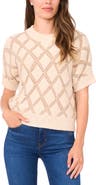 Halogen® Short Sleeve Diamond Stitch Sweater