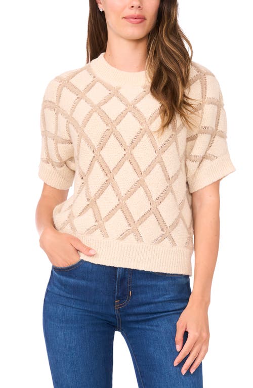 Halogenr Halogen(r) Short Sleeve Diamond Stitch Sweater In Neutral