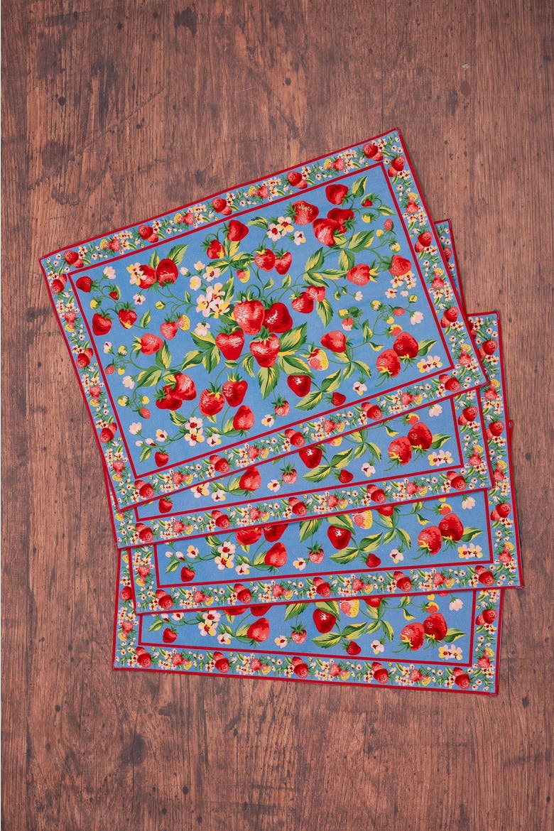 Strawberry Magic Placemats, Set of 4, Alternate, color, Blue