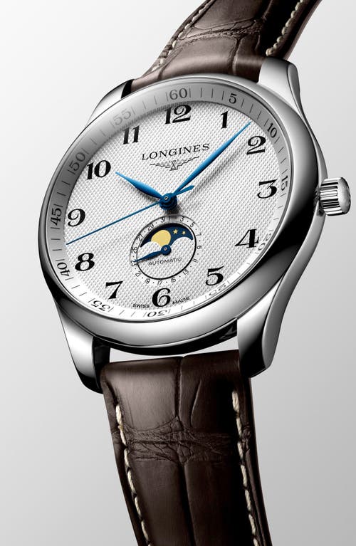 Longines Master Collection Moonphase Automatic Leather Strap Watch, 42mm In White