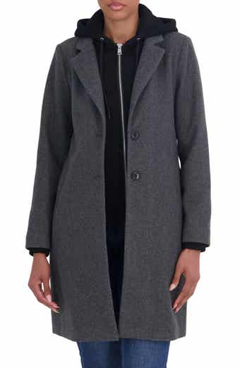 Faux Wool Single Breasted Coat with Hooded Bib