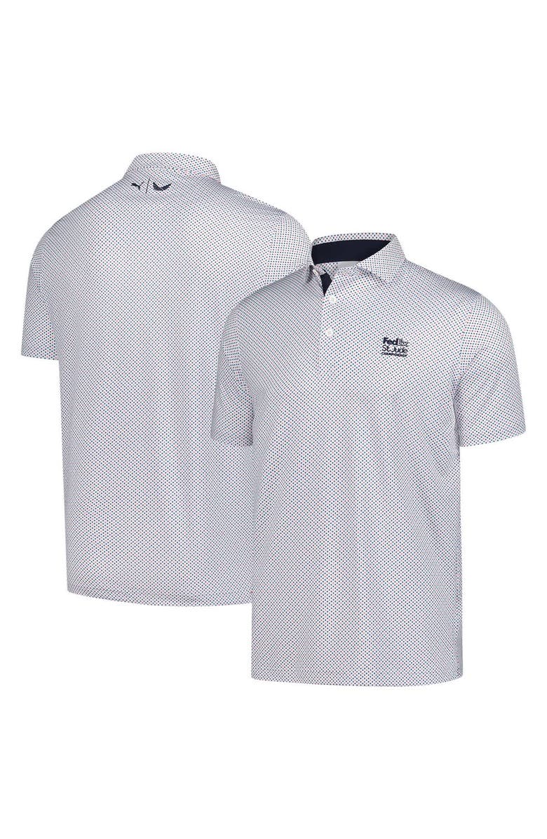 PUMA Men's Puma White FedEx St. Jude Championship Volition Micro Star MATTR Polo, Main, color,