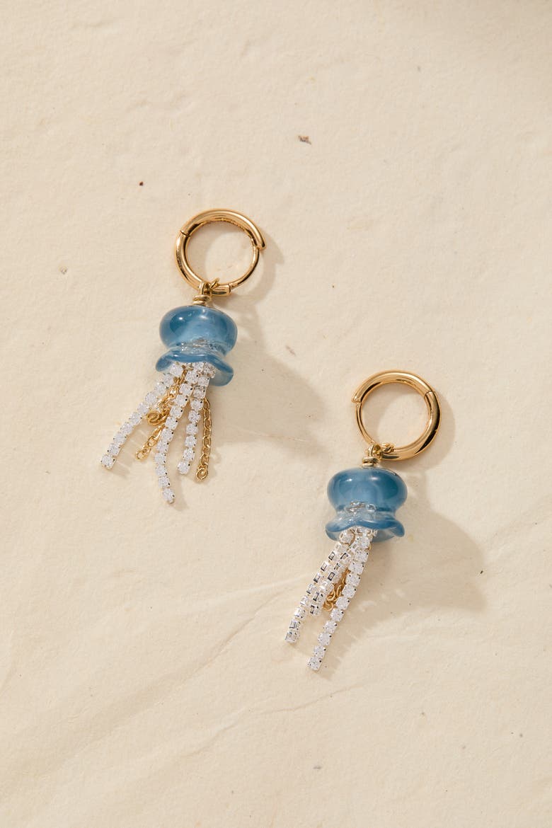 Whimsical Jellyfish Huggie Hoops, Alternate, color, Gold