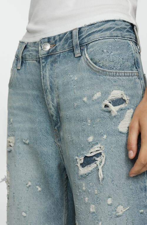 Mango Ripped Straight Leg Jeans In Blue
