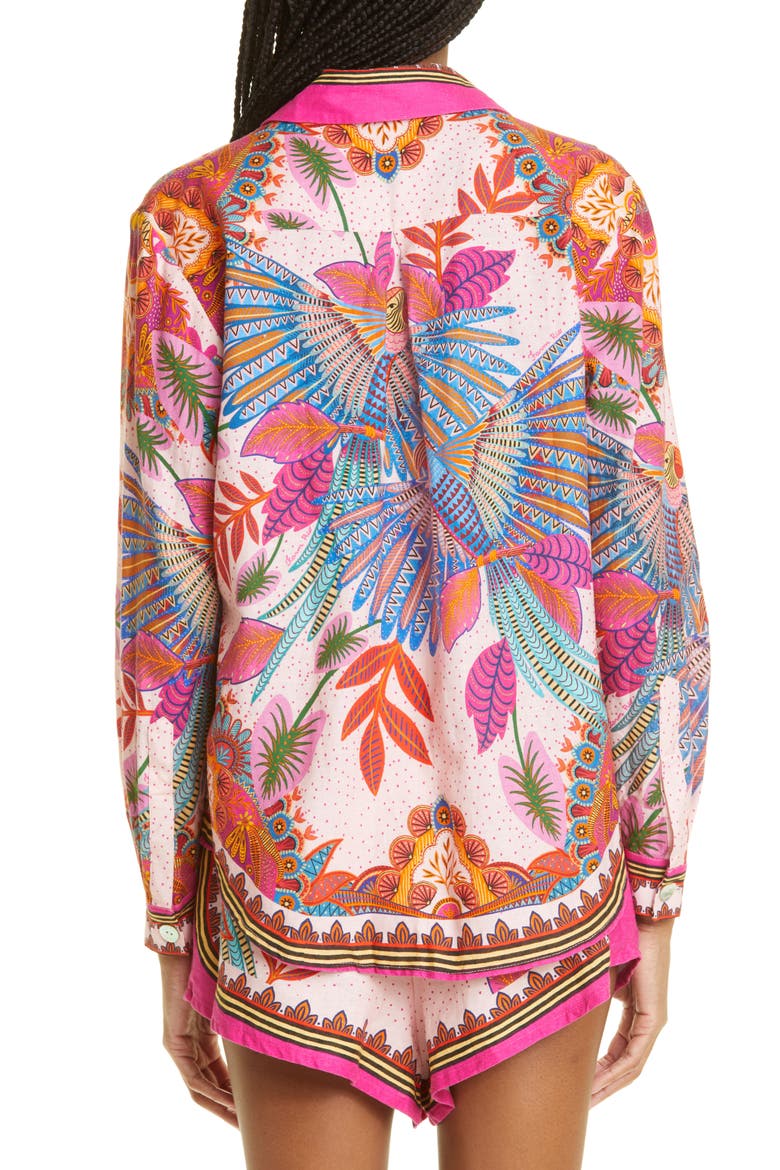 Macaw Scarf Linen Blend Button-Up Shirt, Alternate, color, MACAW SCARF PINK