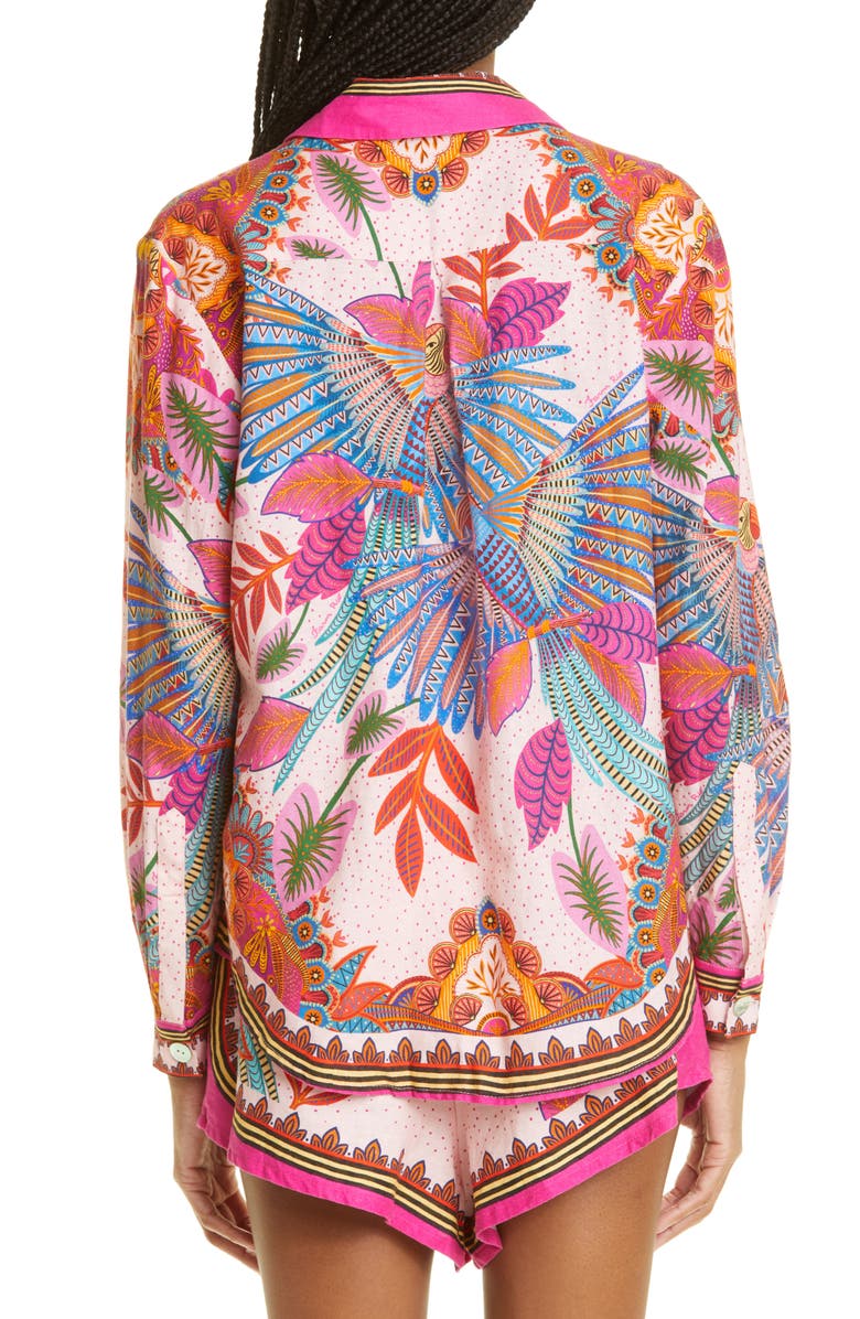 FARM Rio Macaw Scarf Linen Blend Button-Up Shirt, Alternate, color,
