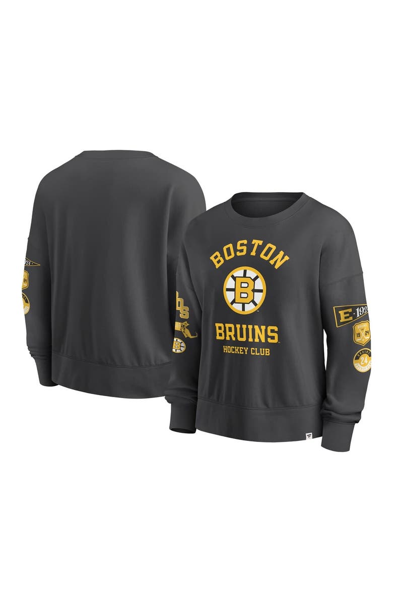 FANATICS Women's Fanatics  Black Boston Bruins Oversized Vintage Go Team Pullover Sweatshirt, Alternate, color, Black