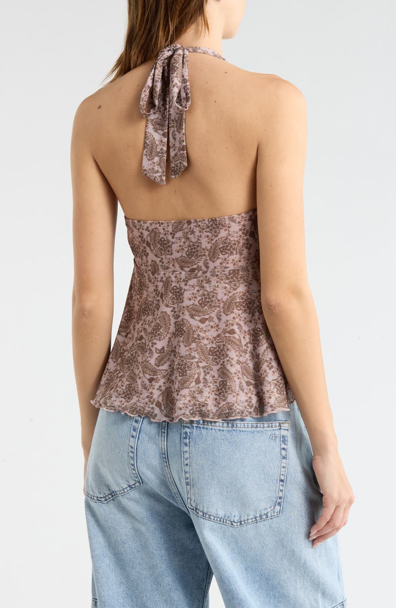 Madden Girl Babydoll Mesh Halter Top, Alternate, color, Paisley Brown Combo