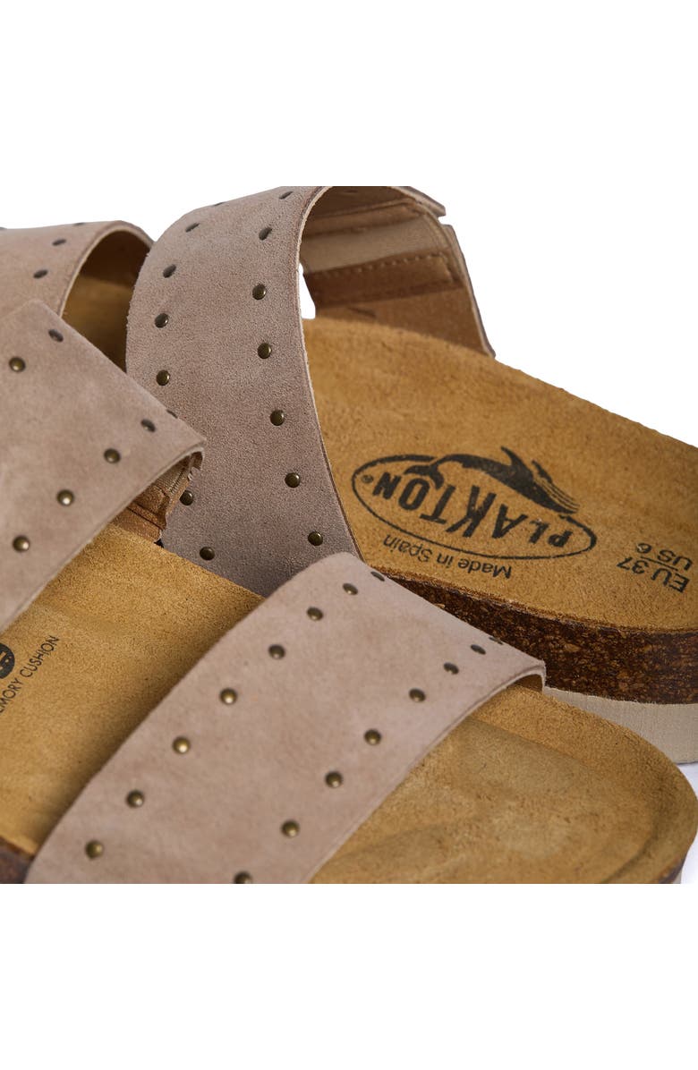 Plakton Brynn Double Strap Slide Sandal, Alternate, color, Taupe Micro Studded Suede
