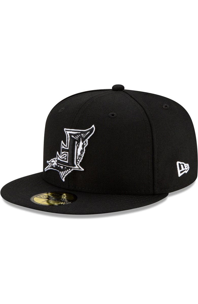 New Era Men's New Era Black Florida Marlins Upside Down Logo 59FIFTY Fitted Hat, Main, color,