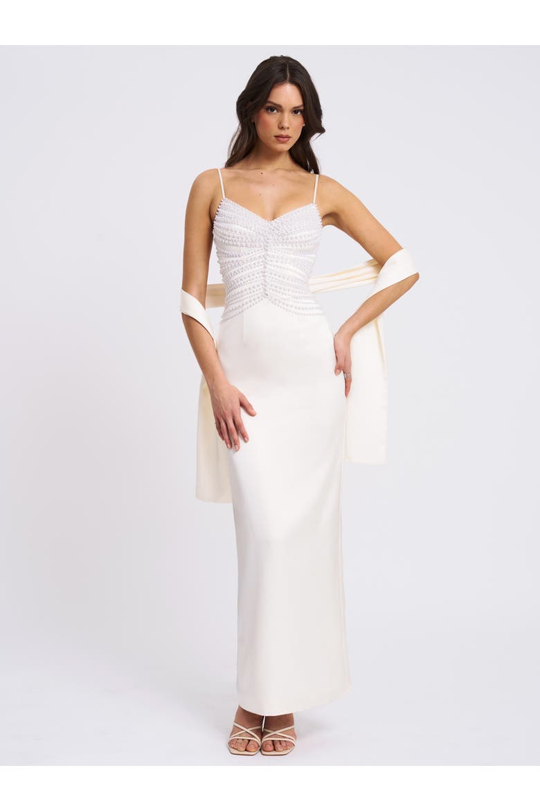 Karmen Top Pencil Slip Gown with Scarf, Main, color, off white