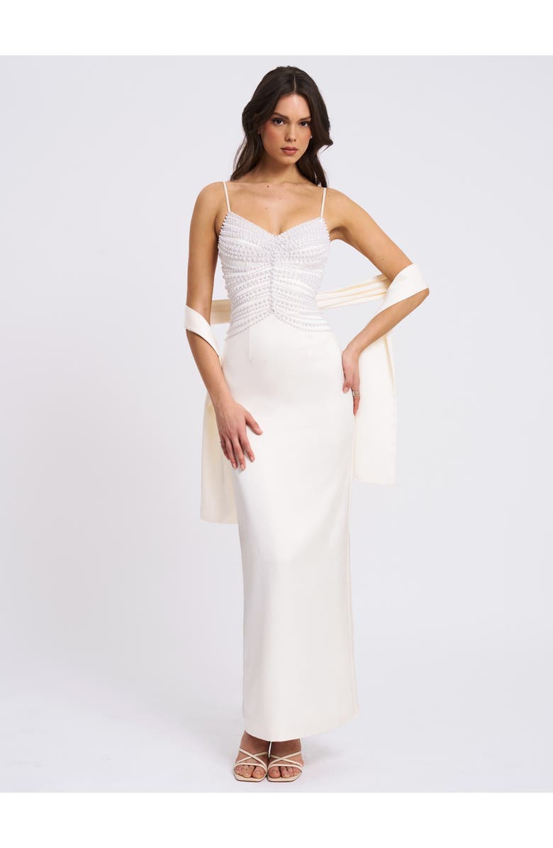 Miss Circle Karmen Top Pencil Slip Gown with Scarf, Main, color, Off White