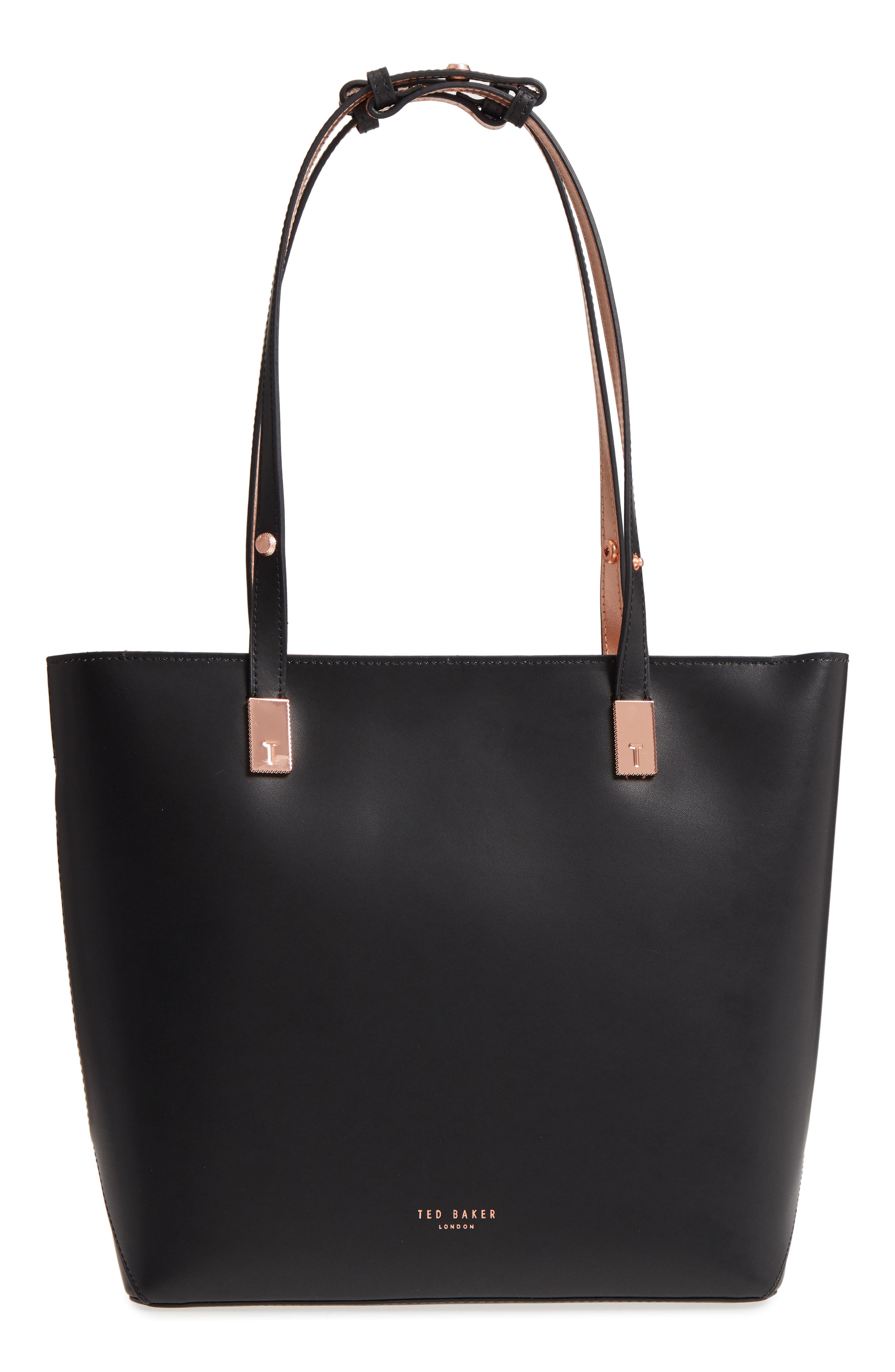 Adjustable Handle Leather Tote, Alternate, color, BLACK