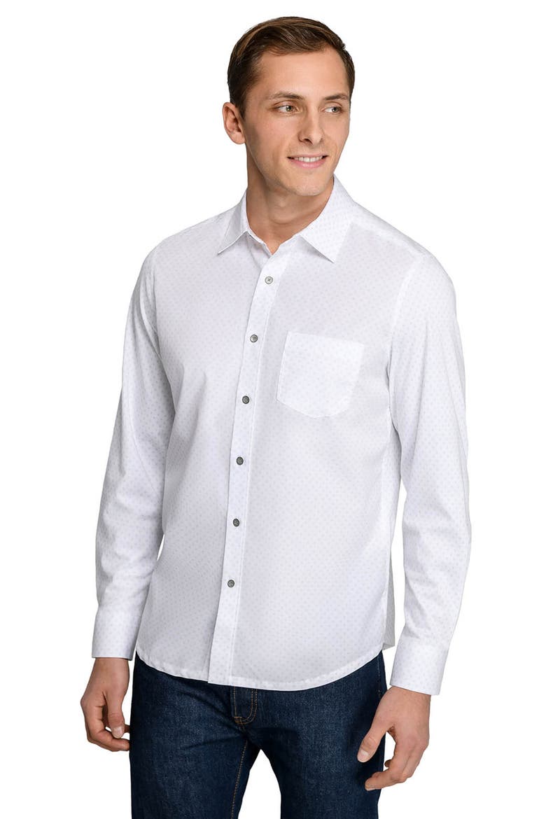 Slim Fit Abstract Floral Dot Reworked Button-Up Shirt, Alternate, color, WHITE
