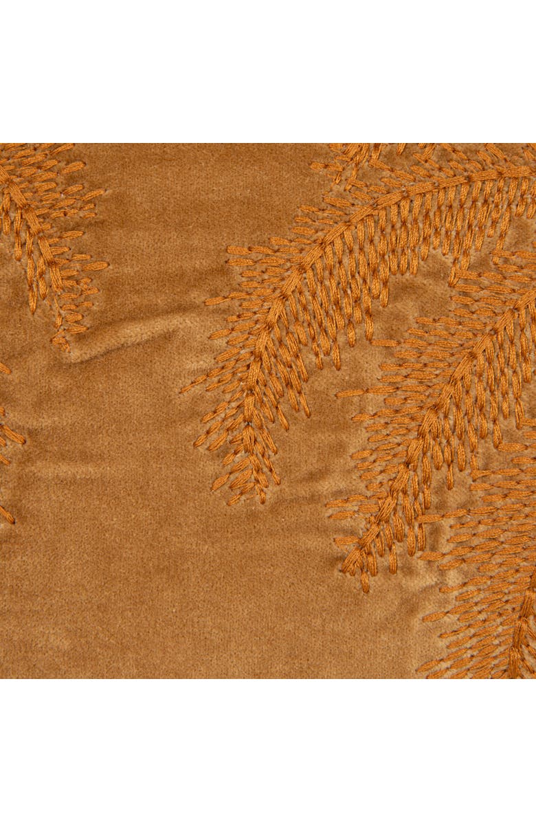 Storied Home Cotton Velvet Embroidered Pillow with Palm Trees and Chambray Back, Brown and Natural, Alternate, color, Orange