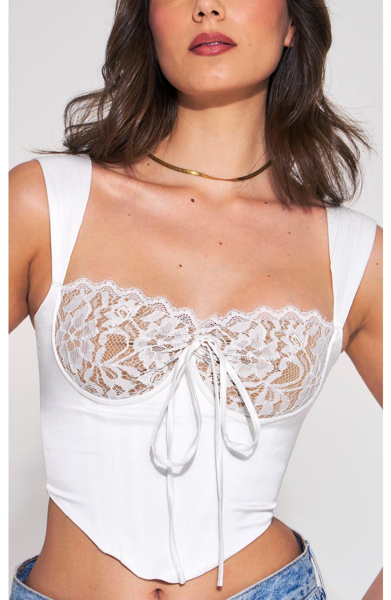 Miss Circle Everly Lace Satin Corset Top, Alternate, color, White
