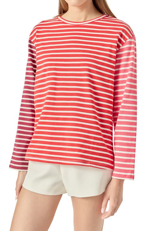 English Factory Colorblock Stripe Long Sleeve Cotton T-shirt In Pink
